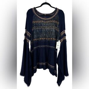 Women's Navy Sweater with Multicolor Stripes